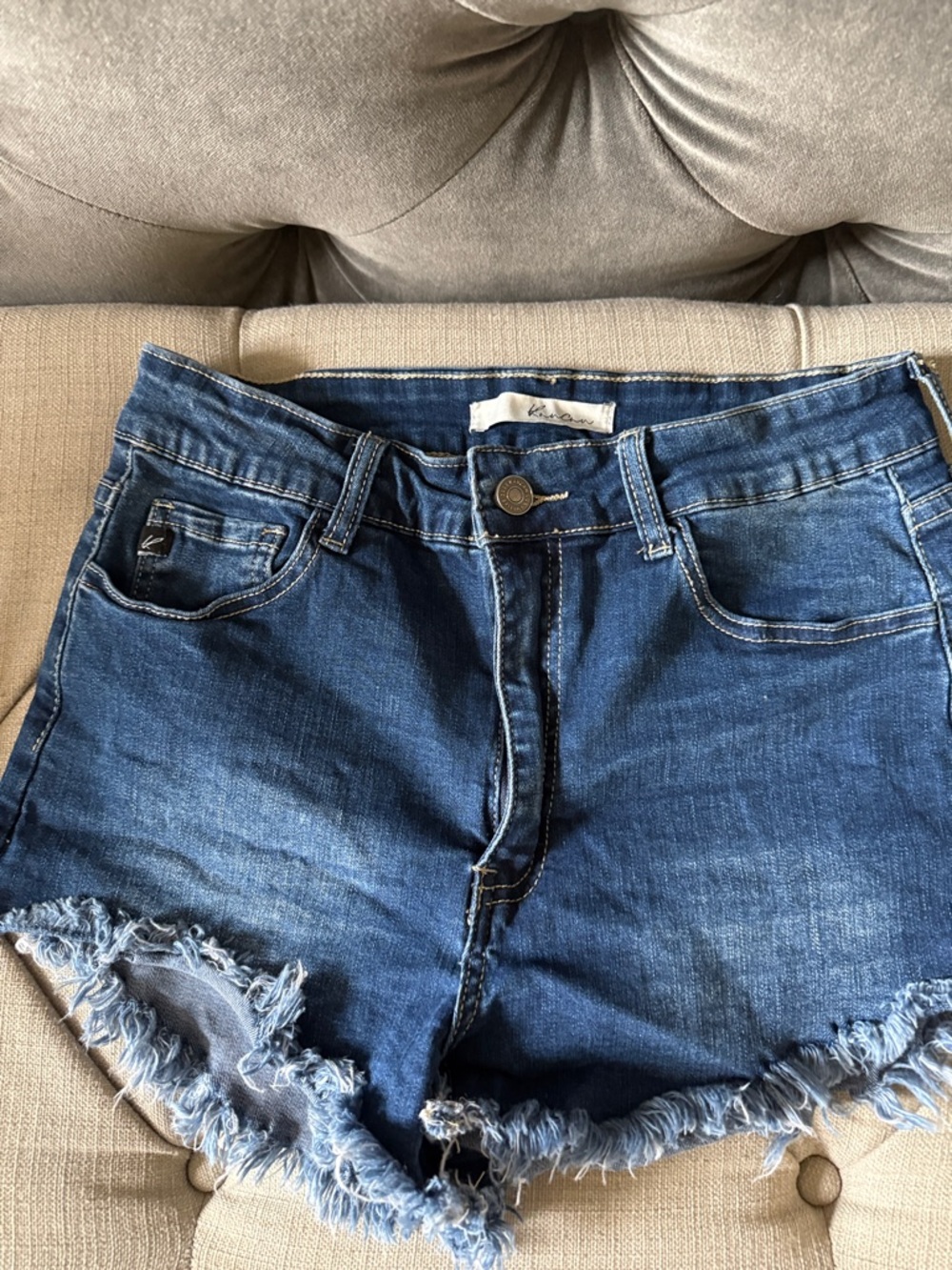Frayed Hem Blue Denim Shorts